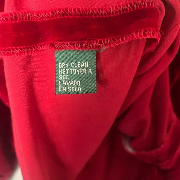 Lauren Ralph Lauren red silk blend collared button up velour velvet size M - Image 4
