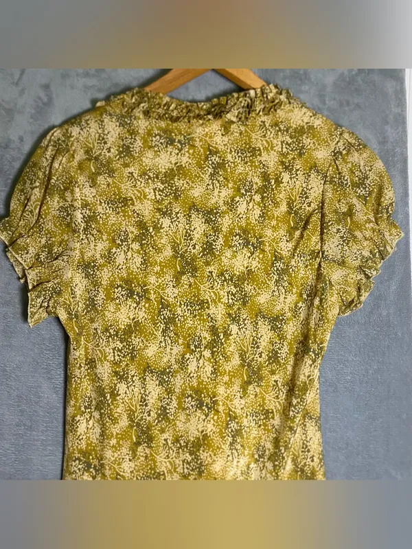 Sundance Floral‎ Ruffle V-Neck Maxi Dress in Mustard 100% silk size 16 - Image 6