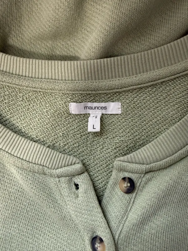 Maurices Henley Drop Shoulder Sweatshirt Light Green Relaxed Fit - Image 10