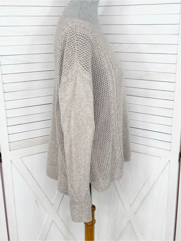 American Eagle Multi Knit‎ Lightweight Cotton Wool Blend Sweater Tan Medium - Image 3