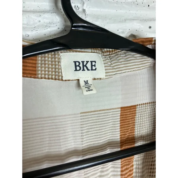 BKE Plaid Button Down Shirt‎ Womens Medium Brown Excellent Rayon Long Sleeve - Image 4