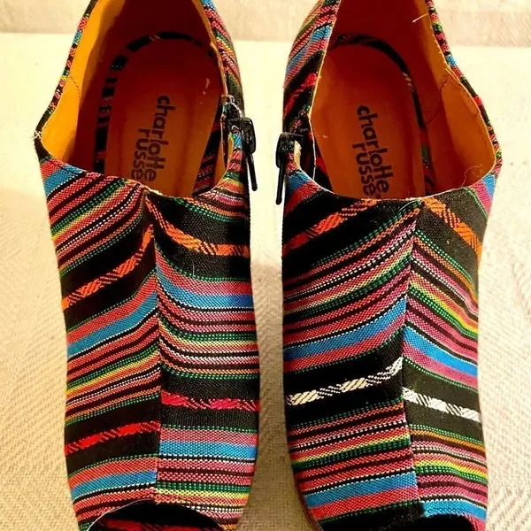 Charlotte Russe Black Colorful Wedge Heel Aztec Open Toe Shoes Women Sz 6 - Image 2