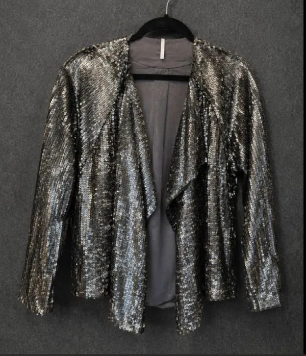Free People Sequin Open Front Waterfall Jacket In Silver Women's Size: XS - Image 4