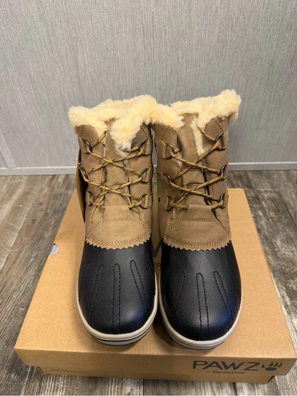 PAWZ Brown and Black Faux-Fur Lined Lace-Up Winter Rain Boot Size 10 - Image 3