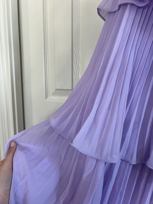 A-Line Sweetheart Tiered Floor Length Chiffon Lilac Bridesmaid Dress - Image 5
