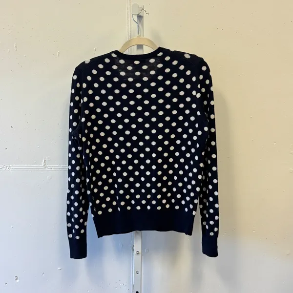 Ann Taylor Navy White Polka Dot Zip Front Cardigan Sweater Cashmere Blend Medium - Image 2