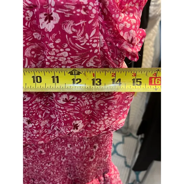 NEW AQUA Pink Floral Smocked Mock‎ Neck Metallic Mini Dress Small IDK7297 - Image 6