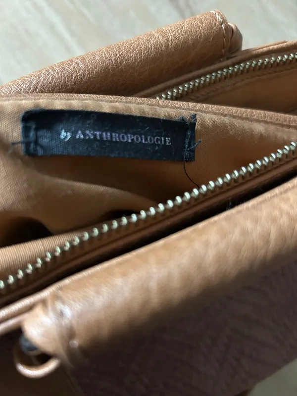 Anthropologie Tan faux Leather Woven-Accent Satchel with Strap - Image 2
