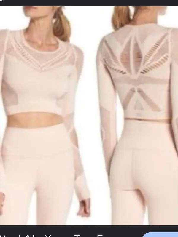 Alo yoga size large pink Cropped Open-Knit Long Sleeve Top in Light Blush - Image 2