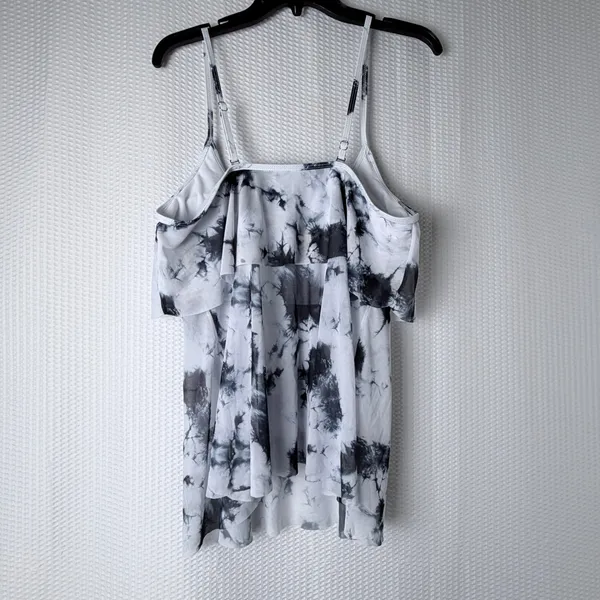 Tankini Set Women XL White Black Tie Dye‎ Ruffle High Waist 2 Piece Beach Swim - Image 2