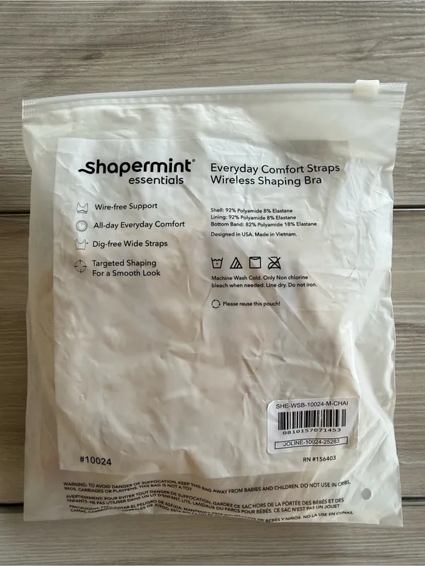Shapermint Essentials Everyday Comfort Straps Wireless Bra Beige Medium NWT - Image 10