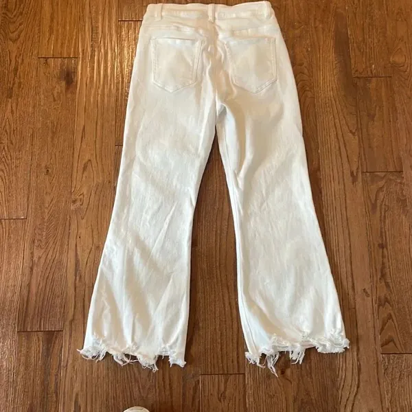 Lolong white high rise kick crop distressed hem jeans 8 - Image 9