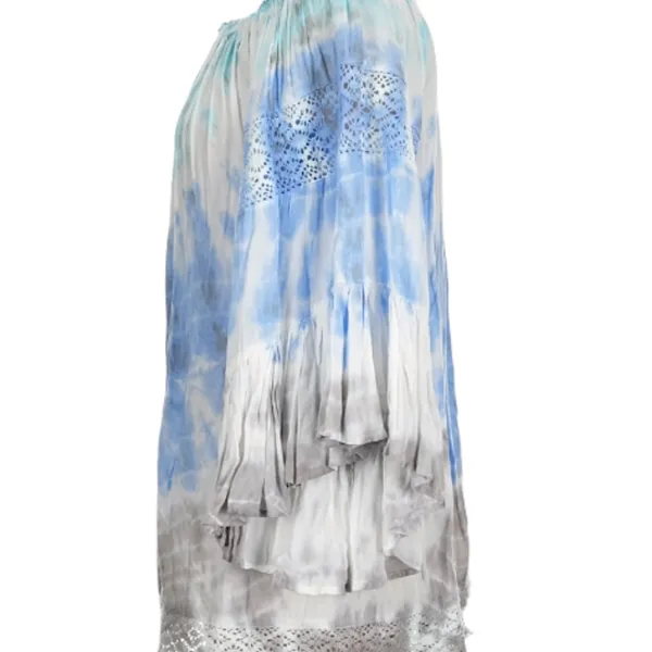 Surf Gypsy Tie-Dye Aquamarine, Blue, White and Gray Boho Whimsy Flowy Blouse - Image 8