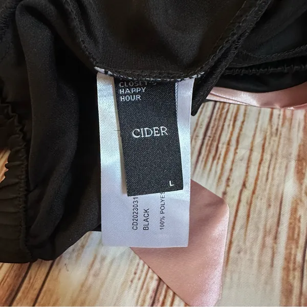 Cider Black Satin 3 Piece Pink Trim Pajama Lounge Set Size Large - Image 12