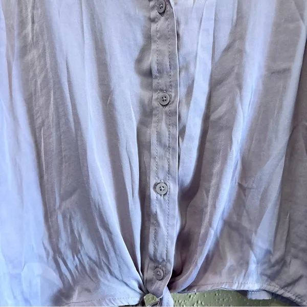 American Eagle Mauve Balloon Sleeve Tie Front Button Down Blouse Large - Image 6