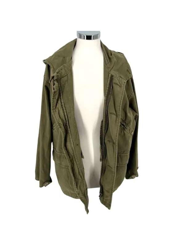 Free People Joshua Tree Utility Jacket Olive Green Cotton Hooded Size XS - Image 3