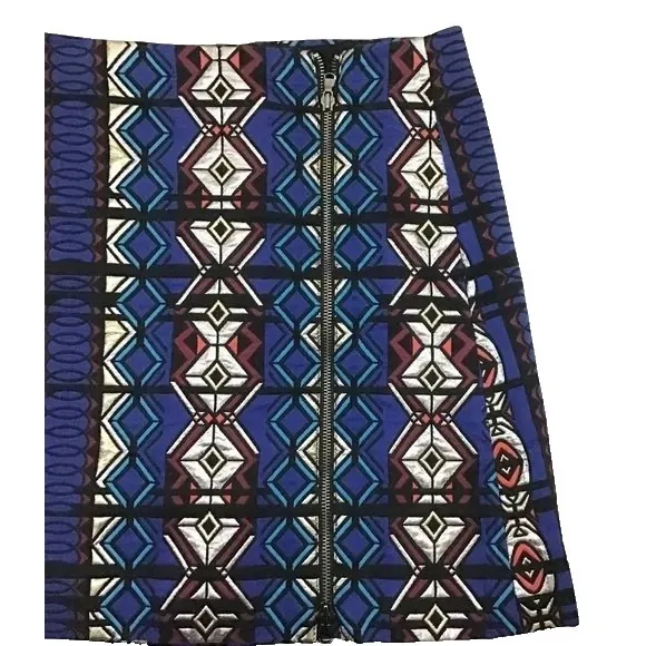 J.Crew Womens Mini Skirt Size 0 Blue Windowpane Geometric Jacquard Zip Aztec - Image 10