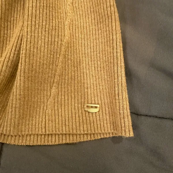 Donna Karan tan Ribbed Asymmetric Neck Sweater - Image 5