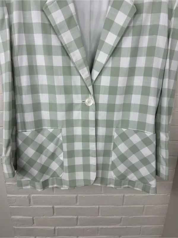 JR Bentley Green Check Gingham Plaid Blazer Size 14 - Image 4