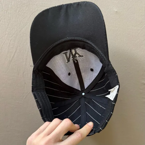 Embroidered Pinstriped New York Cap Black - Image 6