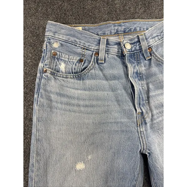 Levi’s 501 Original Jeans Women’s Approx W27 Light Wash Distressed Button Fly - Image 2