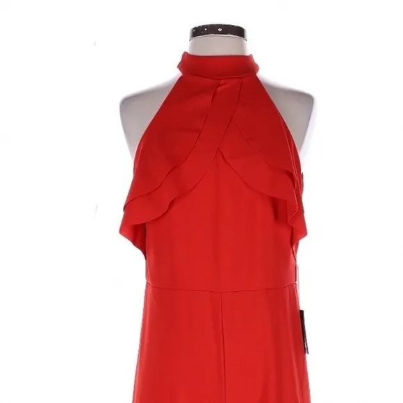 Marina Red Jumpsuit Ruffle Halter Neck Small Evening Wedding Guest Cocktail - Image 3