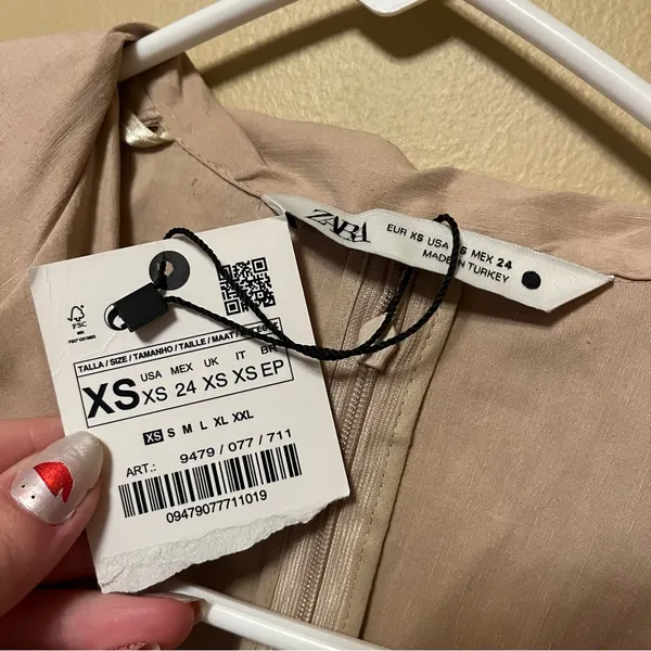 Zara Beige Pleated Short Sleeve Dress - Image 6