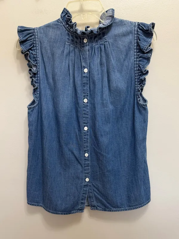 Frame Denim Joanie Top Sleeveless Ruffle Blue Size S - Image 5