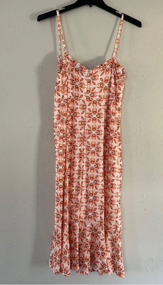 Slate & Willow Printed Ruffle Hem Cream Orange Midi Dress Formal Wedding Guest - Image 8