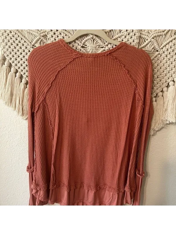 Free People We the Free burnt Orange Waffle Shirt - Image 3