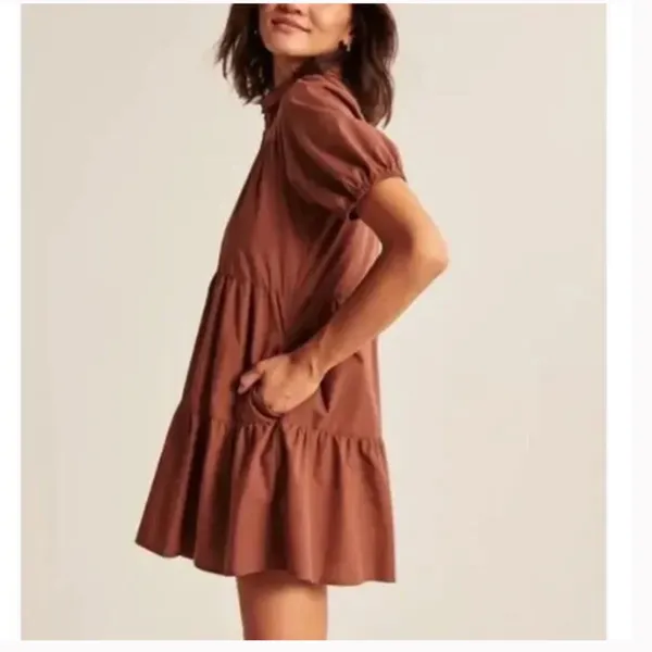 Abercrombie & Fitch Poplin Trapeze Shirt Dress in Chestnut Sz‎ XS - Image 3