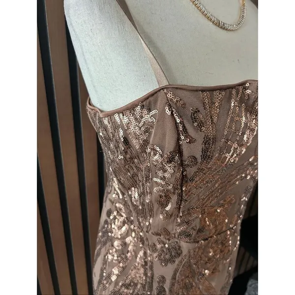 IRIS sequin dress short brown/rose gold color stylish sexy going out dress sz L - Image 2