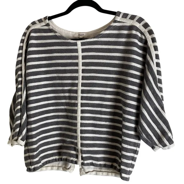 Madewell Gray White Striped Textured Cotton Top Back Zip Medium - Image 12