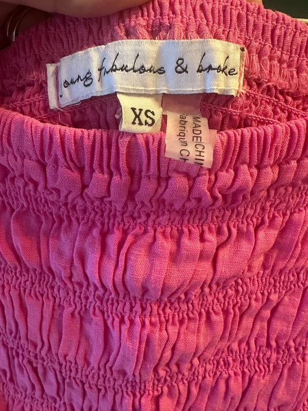 Young Fabulous & Broke Pink Linen Smocked Puff Sleeve Top Wide Leg Slit Pant Set Extra Small - Image 12