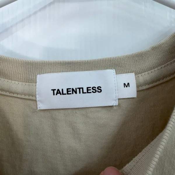 Talentless tan beige cropped short sleeve Crewcut loose relaxed 100% cotton tee‎ - Image 3