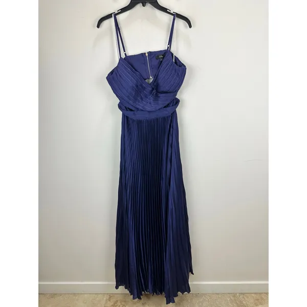 NEW Lulus Got the Glam Navy Blue Pleated Cutout Maxi Dress Formal Party Medium - Image 6