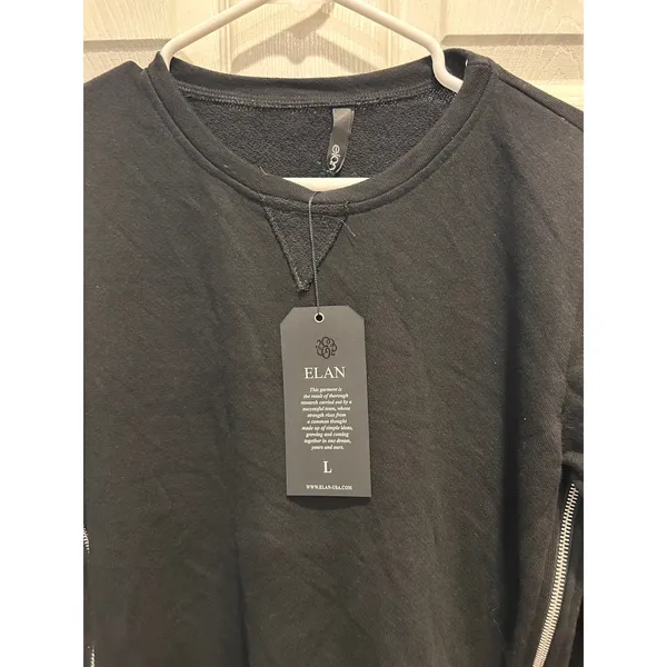 Elan Womens Black Side Zip Crew Neck Sweatshirt Large NWT Made in USA Minimalist - Image 4