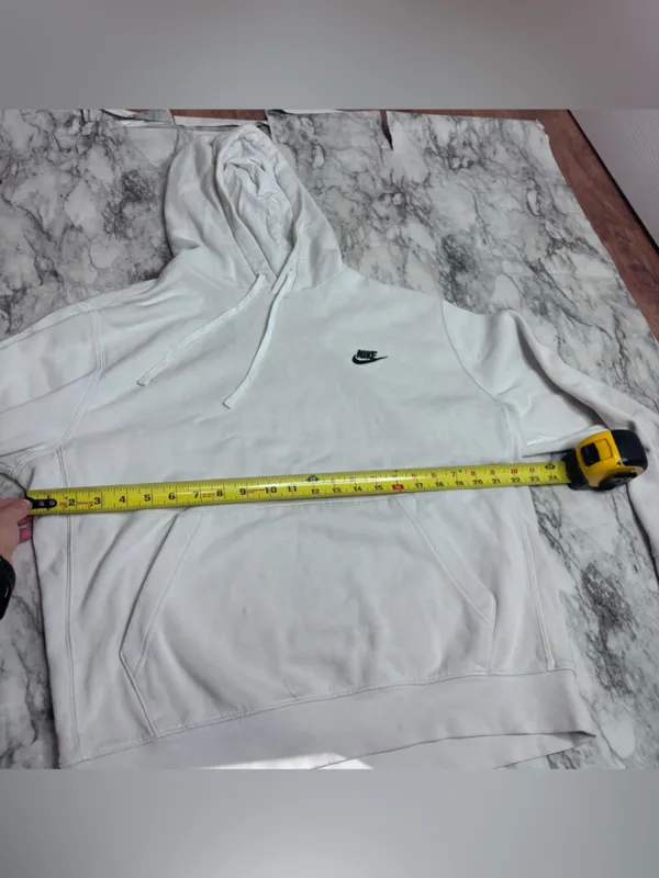 Nike White Crewneck Hoodie pullover sweatshirt Black Swoosh large flaws - Image 8