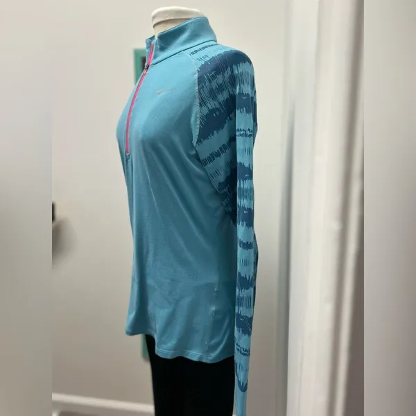 Nike Dri Fit 1/4 zip Blue Long Sleeve Pullover - Image 2