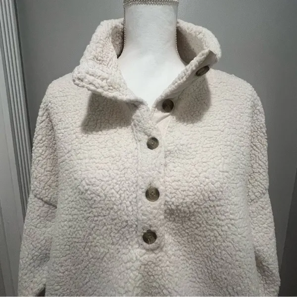 Aerie Sherpa half button sweater with pockets women's size large oversized fit - Image 5