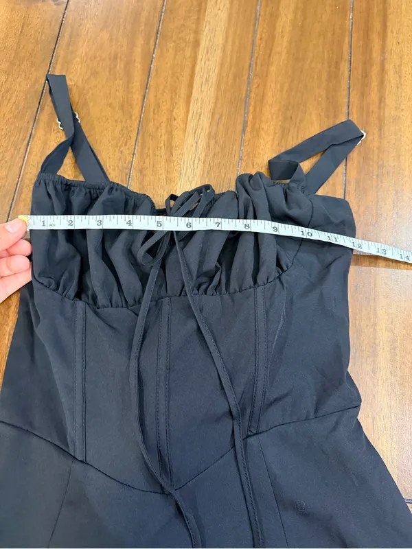Marthea Black Corset Midi Dress Size S Lace Up Back A-Line NWOT - Image 5