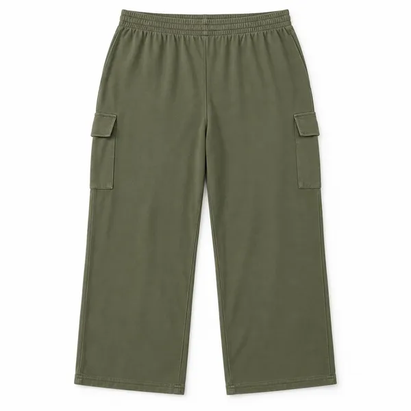 Terra & Sky Womens Plus Size 3X Olive Cargo Pants French Terry Wide Leg 28in - Image 3