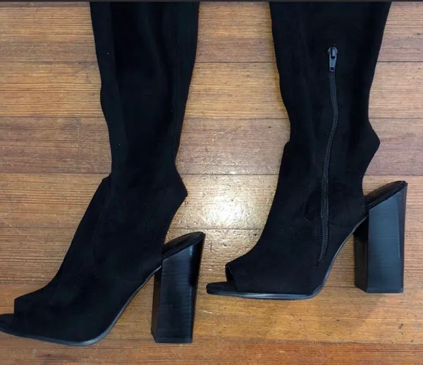 Thigh High Fabric Open Toe Boots - Image 2