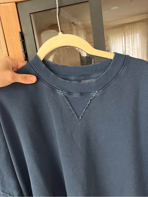 American Eagle Seriously Lived-In Oversized Crewneck Sweatshirt Navy ribbed - Image 7