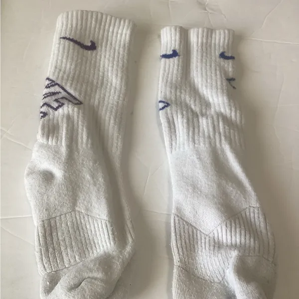 Nike White mix matched Purple and Blue Athletic Crew Socks size small - Image 6