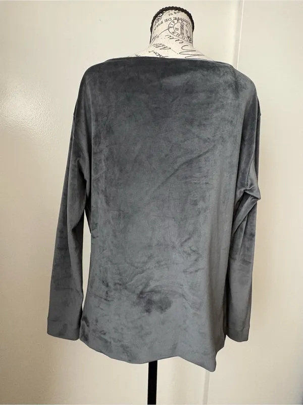 White House Black Market Slate Gray Draped Boatneck Long-Sleeve Top - Image 4