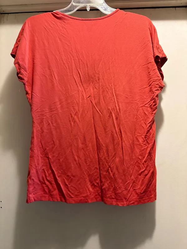 Coldwater Creek coral/orange short sleeve embroidered empire waist blouse, M - Image 2