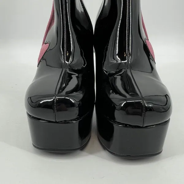 Dolls Kill La‎ Moda Platform Black Patent Leather Pink Heart Chunky Boots Sz 9 - Image 3