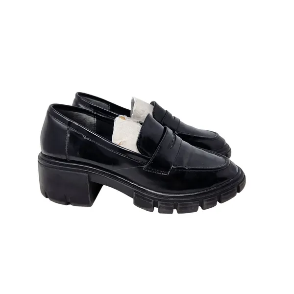 Crown Vintage Black Faux Leather Slip On Sage Chunky Penny Loafers Size 7.5M - Image 6