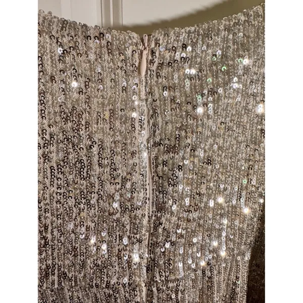 Morgan & Co Champagne Sequin Fit & Flare Party Dress Size 13 Homecoming Cocktail - Image 5